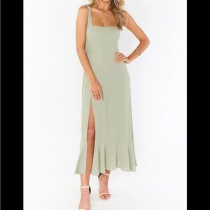 Show Me Your Mumu Claire Midi Dress Moss Green Crisp S